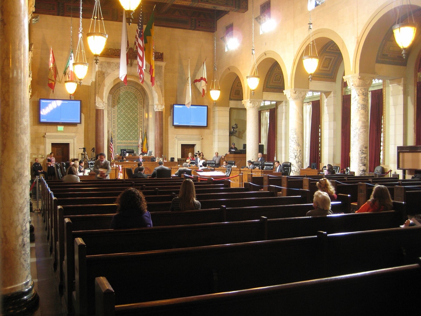 The John Ferraro Council Chamber at Los Angeles City Hall during a meeting