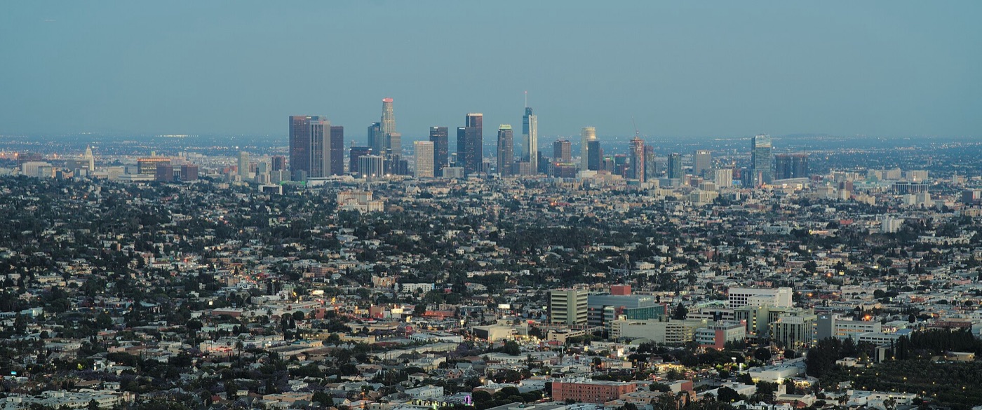 The Los Angeles skyline seen across the basin from Griffith Observatory