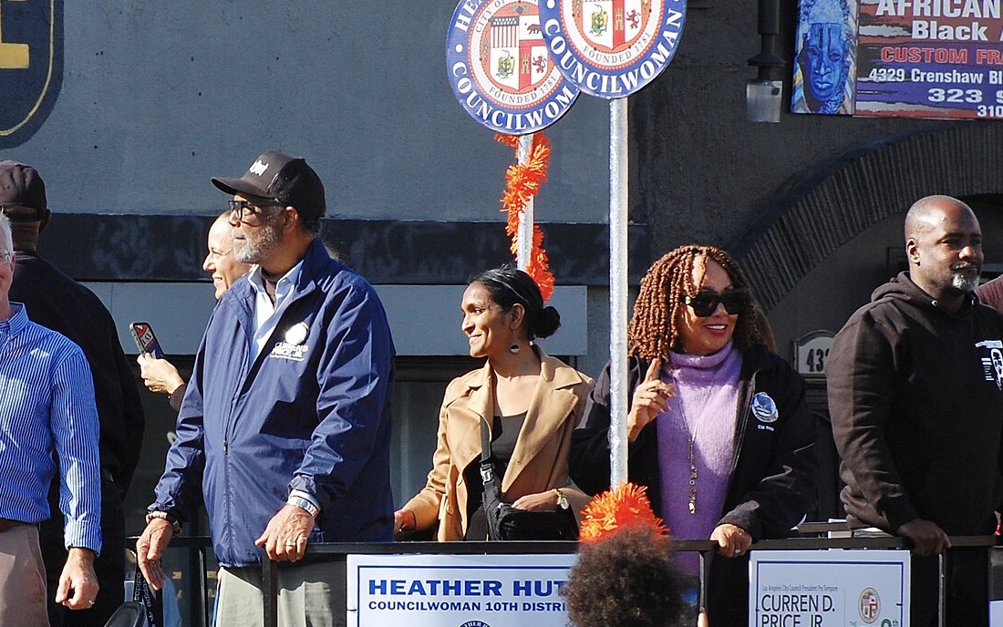 Nithya Raman with other Los Angeles City Council members at the 2023 Kingdom Day Parade