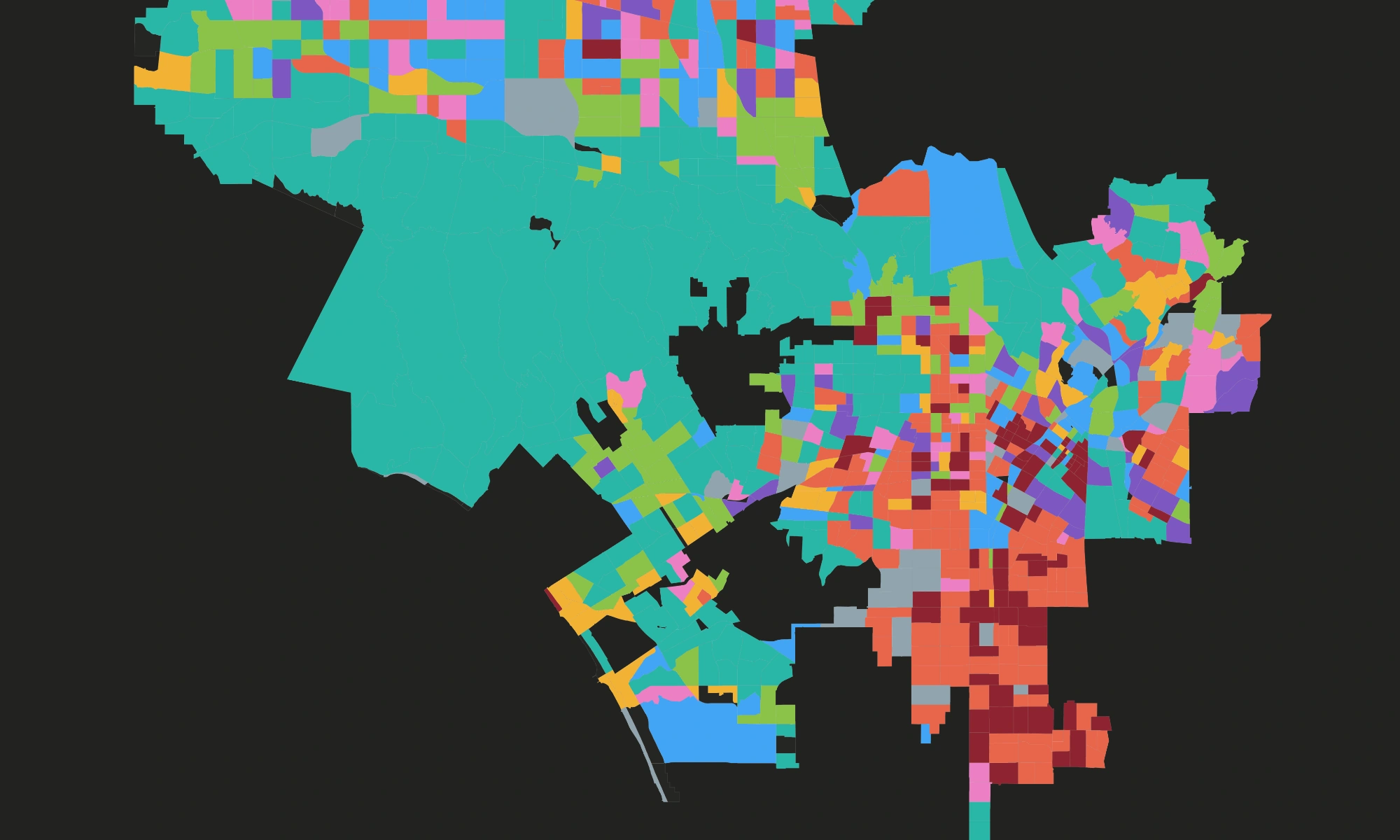 Los Angeles map of what each police reporting district calls about