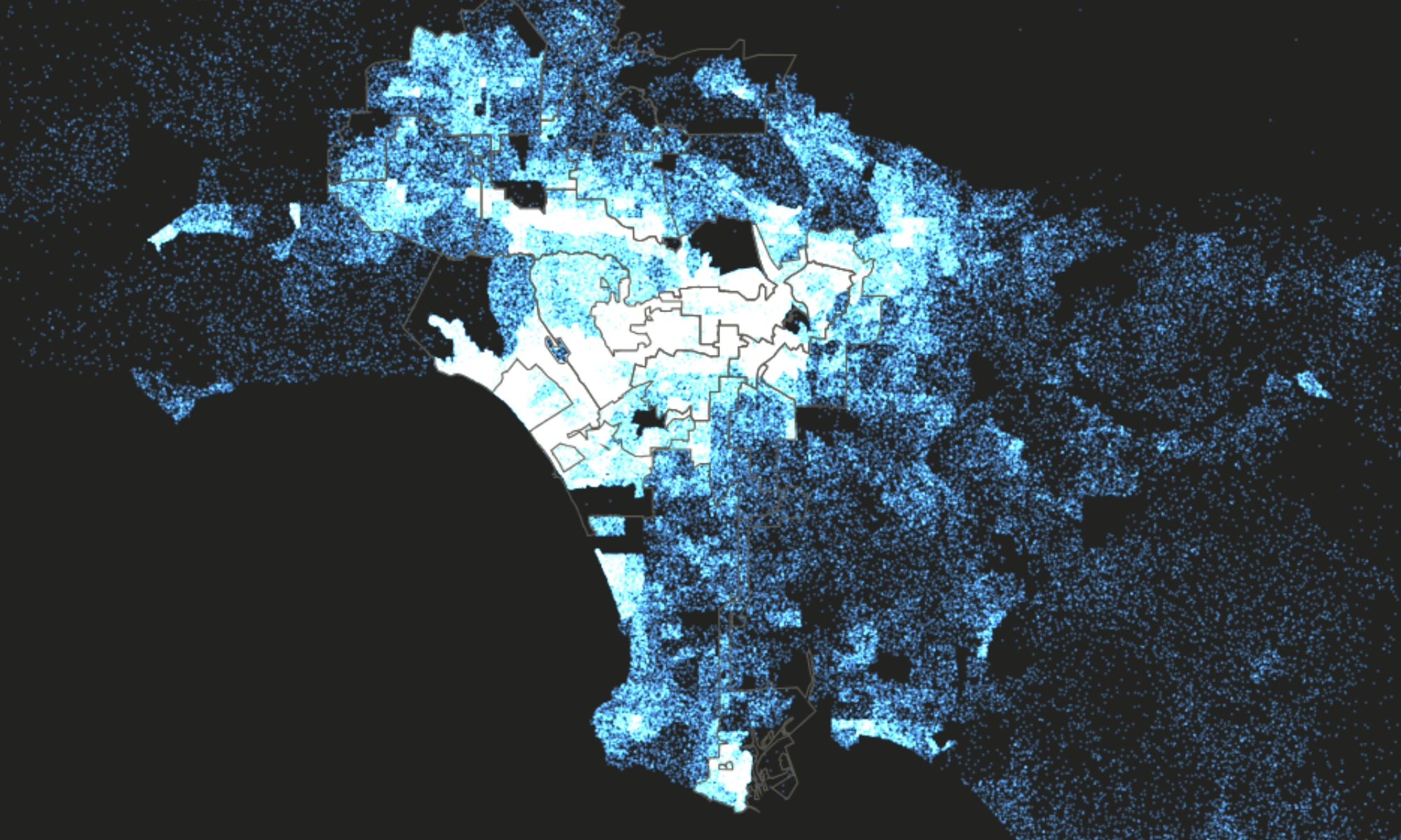 Every itemized contribution to a Los Angeles city campaign, one dot each