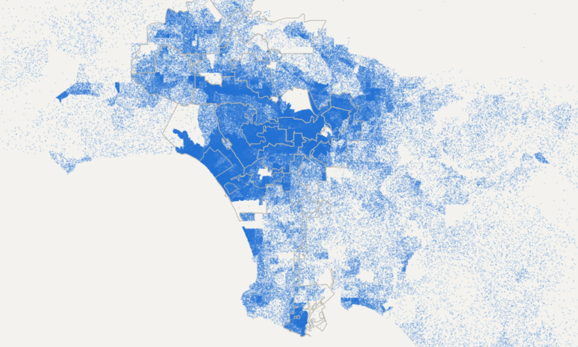 Every itemized contribution to a Los Angeles city campaign, one dot each